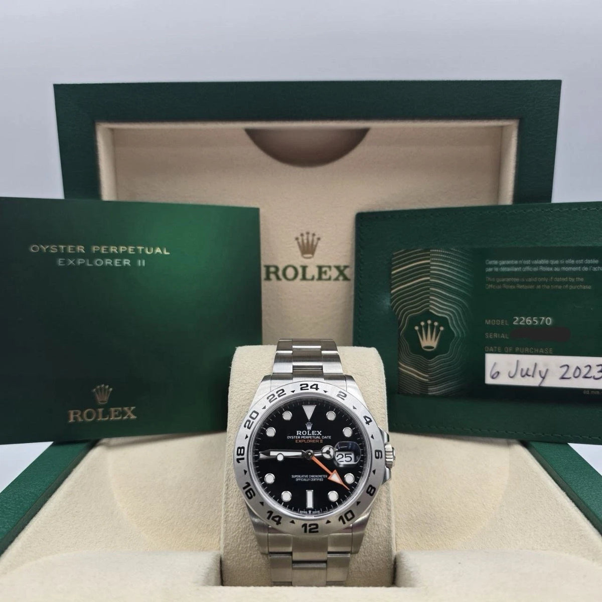 PAPERS 2023 Rolex Explorer II 42mm 226570 Stainless Steel Black Dial BOX