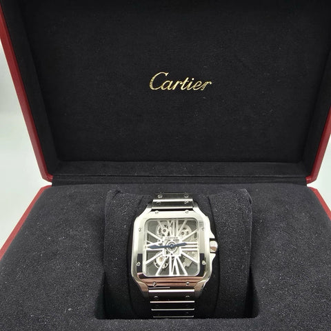PAPERS 2018 Cartier Santos Skeleton Dial Stainless Steel 40mm WHSA0007 BOX