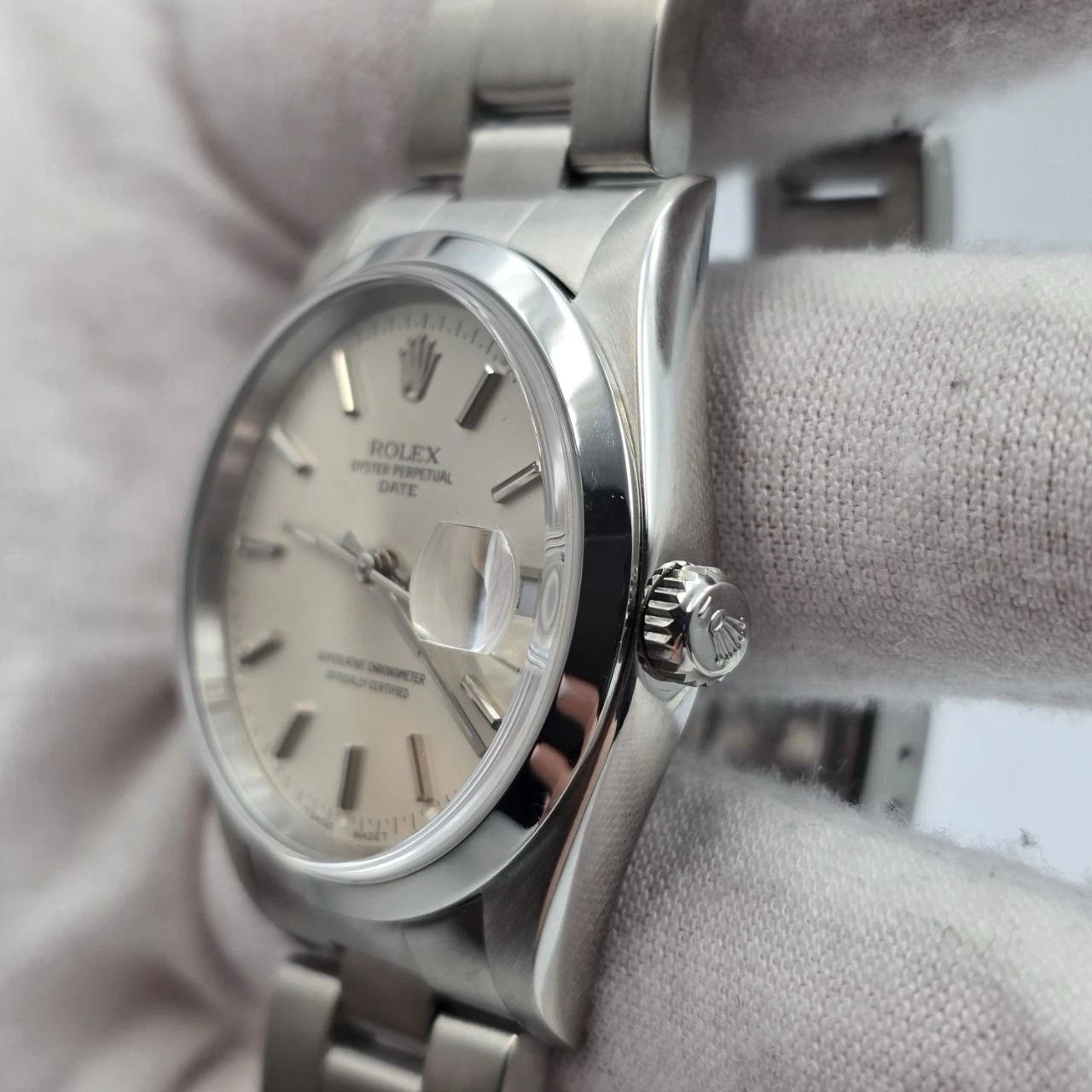 2022 RSC Rolex Oyster Perpetual Date 15200 Steel Silver Dial 34mm Watch + PAPERS
