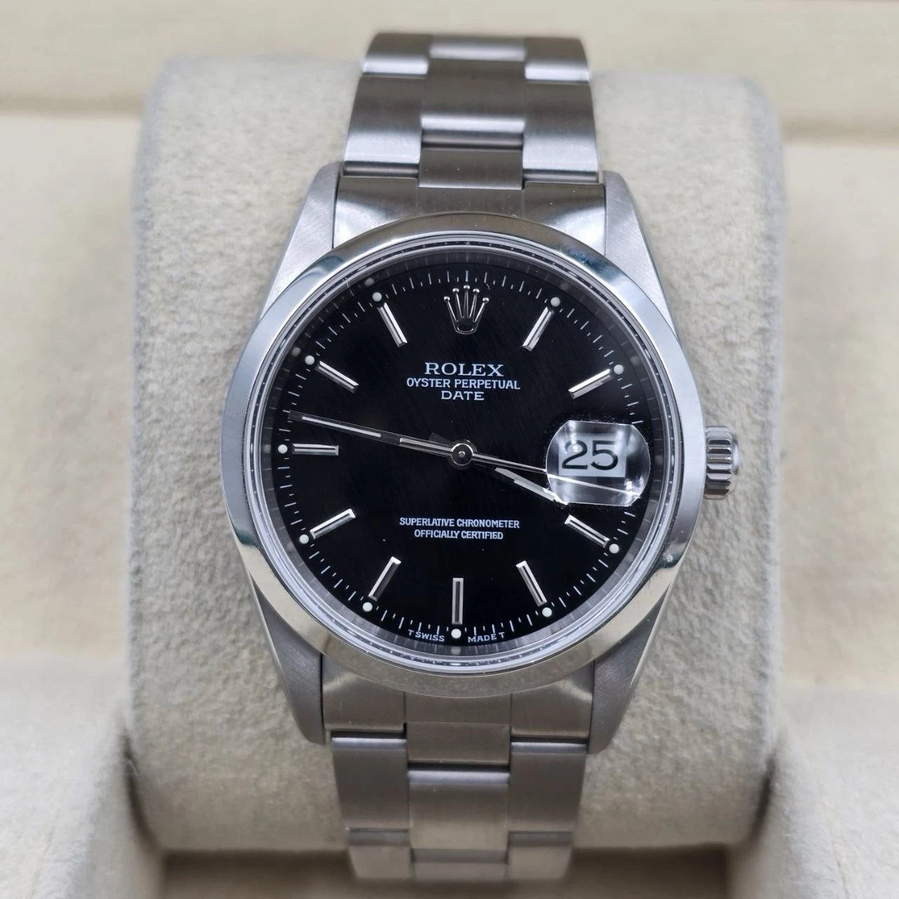 Rolex Oyster Perpetual Date 15200 Stainless Steel Black Dial 34mm Watch