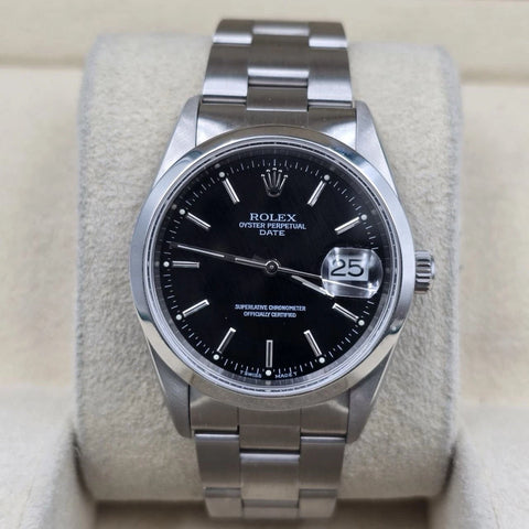 Rolex Oyster Perpetual Date 15200 Stainless Steel Black Dial 34mm Watch