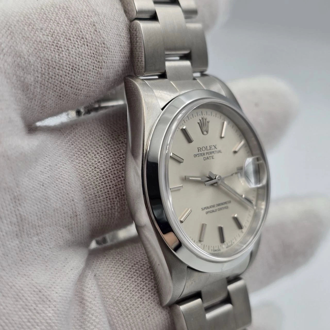 2022 RSC Rolex Oyster Perpetual Date 15200 Steel Silver Dial 34mm Watch + PAPERS