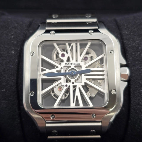 PAPERS 2018 Cartier Santos Skeleton Dial Stainless Steel 40mm WHSA0007 BOX