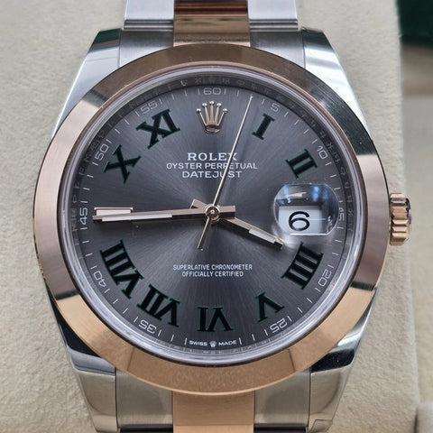 PAPERS 2021 Rolex Datejust 41mm Wimbledon Dial Oyster Steel Rose Gold 126301 BOX