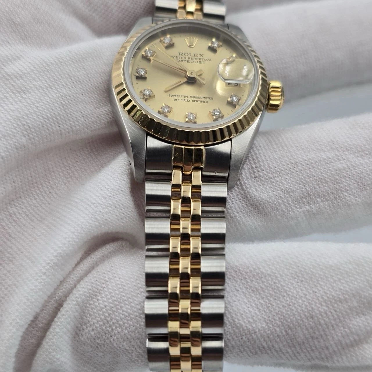 Rolex Lady Datejust 26mm Yellow Gold Steel Factory Champagne Diamond Dial 69173