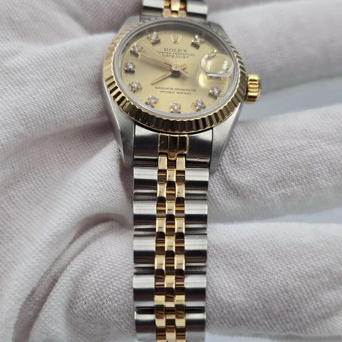 Rolex Lady Datejust 26mm Yellow Gold Steel Factory Champagne Diamond Dial 69173