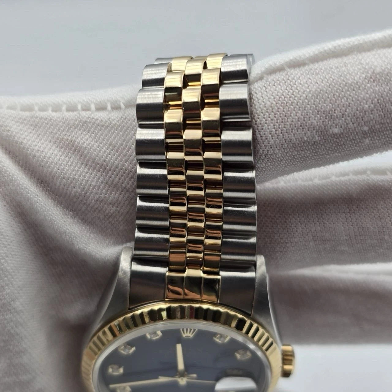 Rolex Datejust 36mm Blue Vignette Diamond Dial Two Tone 18K Gold Jubilee 16233