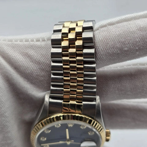 Rolex Datejust 36mm Blue Vignette Diamond Dial Two Tone 18K Gold Jubilee 16233