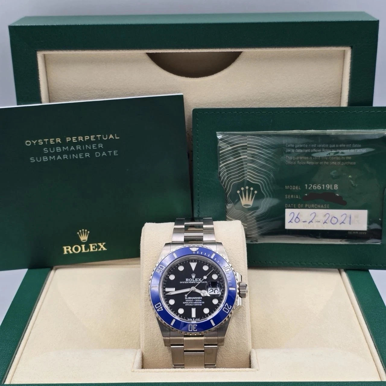 2021 PAPERS Rolex 126619LB Submariner Blue Cookie Monster Gold 41mm Watch BOX