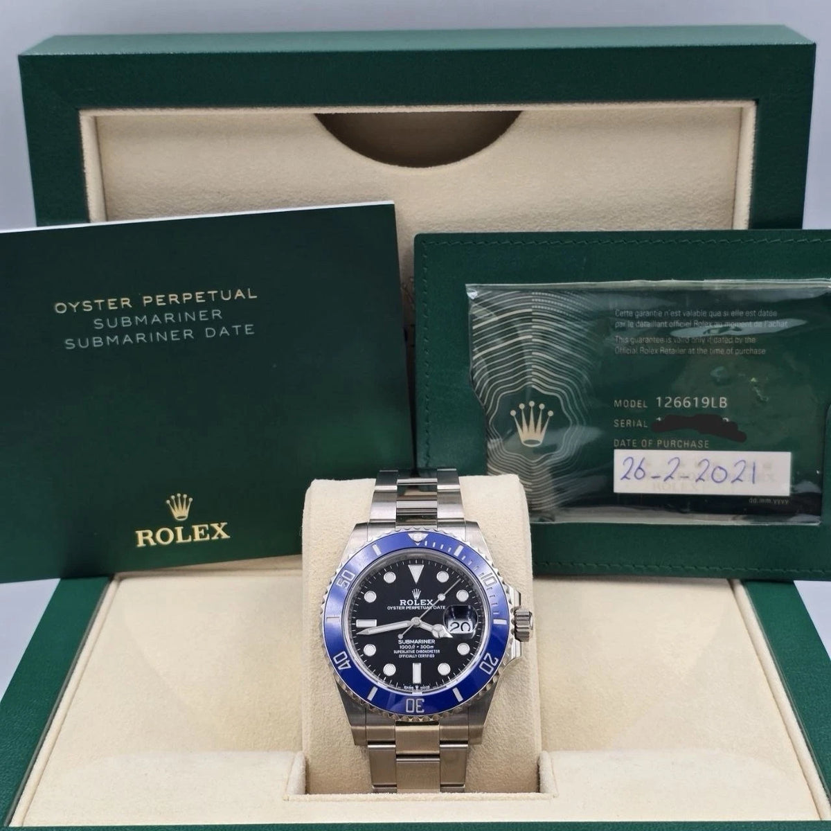 2021 PAPERS Rolex 126619LB Submariner Blue Cookie Monster Gold 41mm Watch BOX