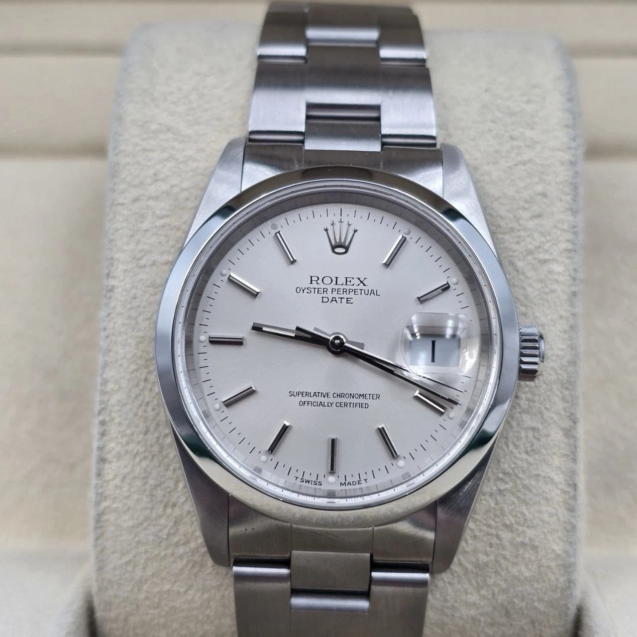 2022 RSC Rolex Oyster Perpetual Date 15200 Steel Silver Dial 34mm Watch + PAPERS