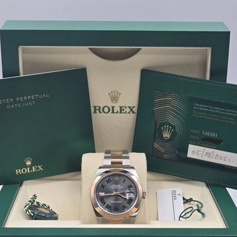PAPERS 2021 Rolex Datejust 41mm Wimbledon Dial Oyster Steel Rose Gold 126301 BOX