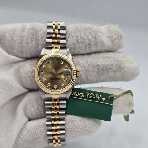 Rolex Lady Datejust 26mm Yellow Gold Steel Factory Champagne Diamond Dial 69173