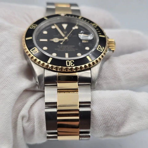 PAPERS Rolex Submariner 16613 Black Dial Two Tone Gold Steel 40mm BOX