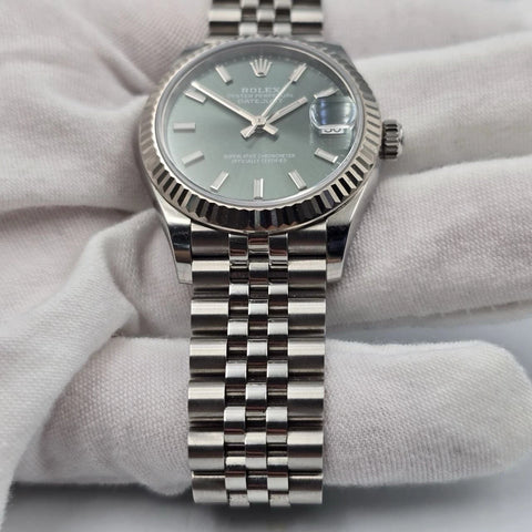 2023 PAPERS Rolex Datejust 31mm Mint Green Index Fluted Jubilee 278274 BOX