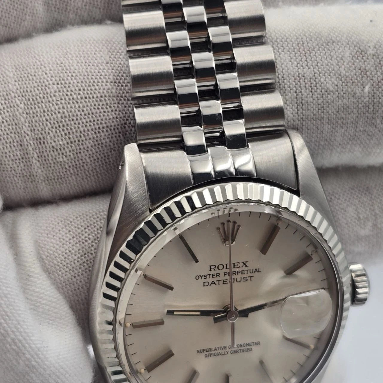 Rolex Datejust 36mm Oyster Perpetual 18k White Gold Steel Silver Dial 16014