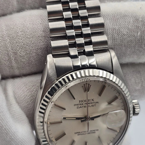 Rolex Datejust 36mm Oyster Perpetual 18k White Gold Steel Silver Dial 16014