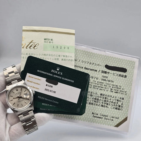 2022 RSC Rolex Oyster Perpetual Date 15200 Steel Silver Dial 34mm Watch + PAPERS