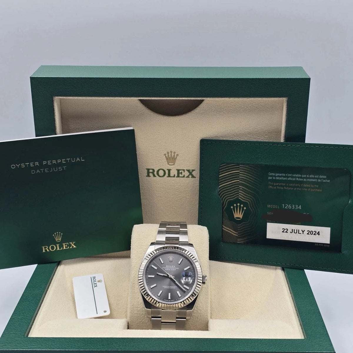 PAPERS MINT 2024 Rolex Datejust 41mm Oyster Rhodium Dial Fluted Bezel 126334 BOX