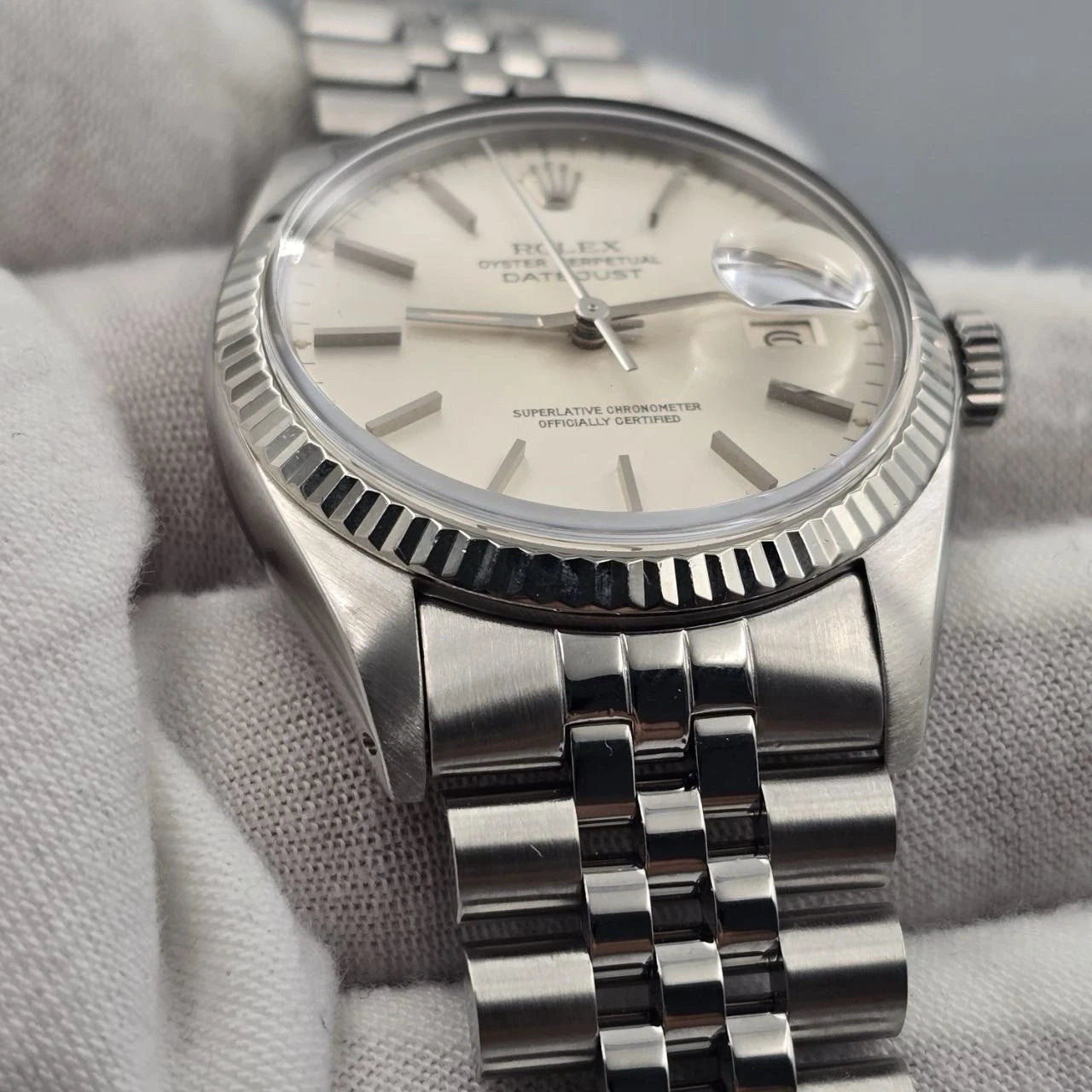 Rolex Datejust 36mm Oyster Perpetual 18k White Gold Steel Silver Dial 16014