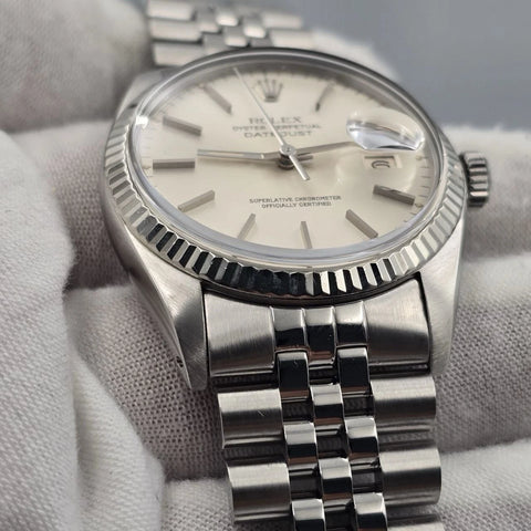 Rolex Datejust 36mm Oyster Perpetual 18k White Gold Steel Silver Dial 16014