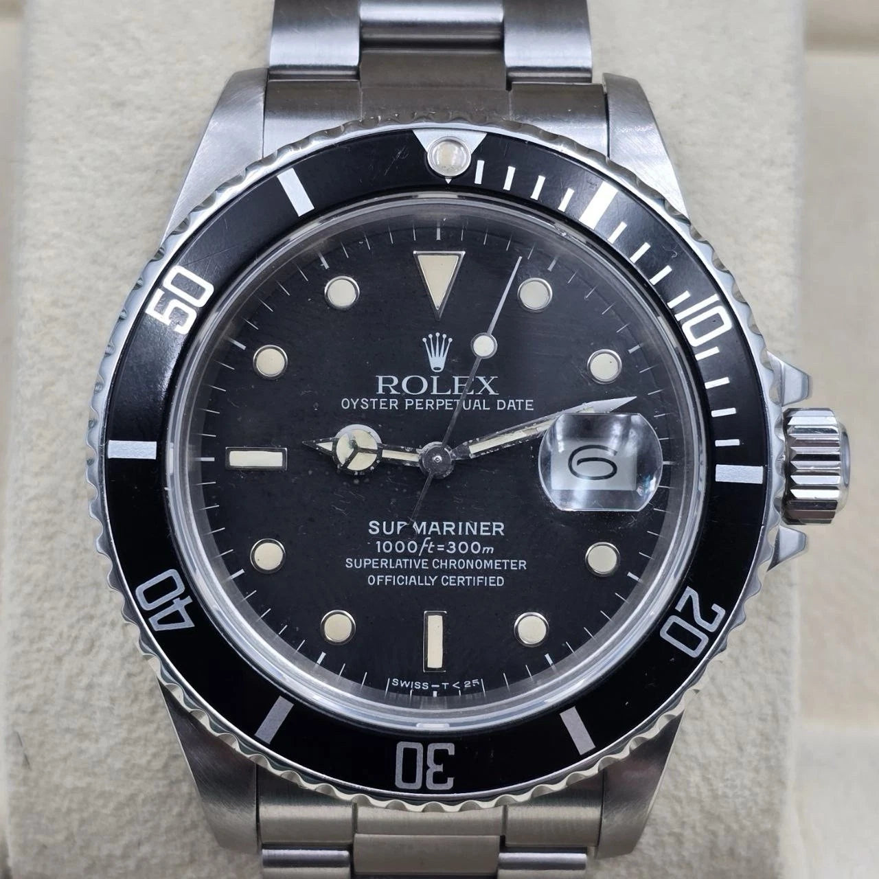 Rolex Submariner Date 16800 Steel Factory Patina Matte Black 40mm Oyster Watch