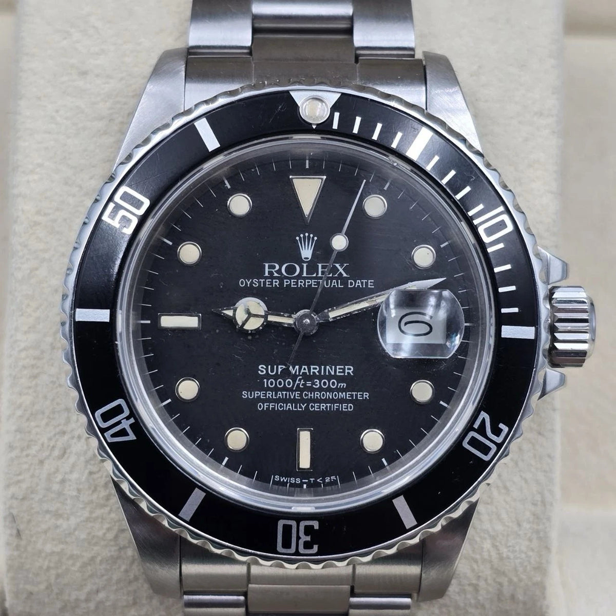 Rolex Submariner Date 16800 Steel Factory Patina Matte Black 40mm Oyster Watch