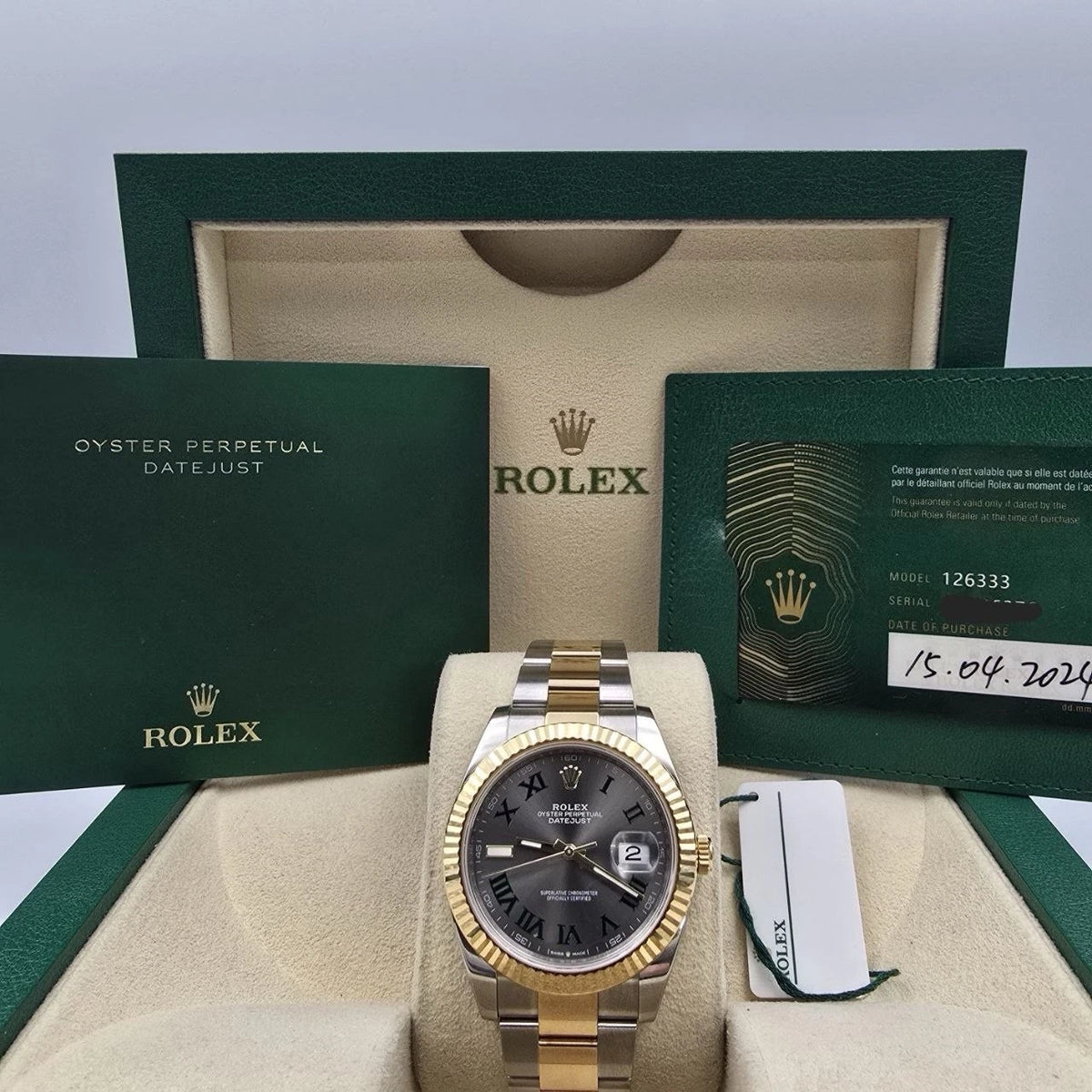 PAPERS 2024 Rolex Datejust 41mm Two Tone Wimbledon Dial Oyster 126333 BOX