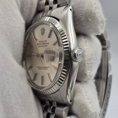 Rolex Datejust 36mm Oyster Perpetual 18k White Gold Steel Silver Dial 16014