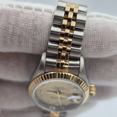Rolex Datejust 79173 Fluted Bezel TT Jubilee Champagne Diamond Dial 26mm Watch