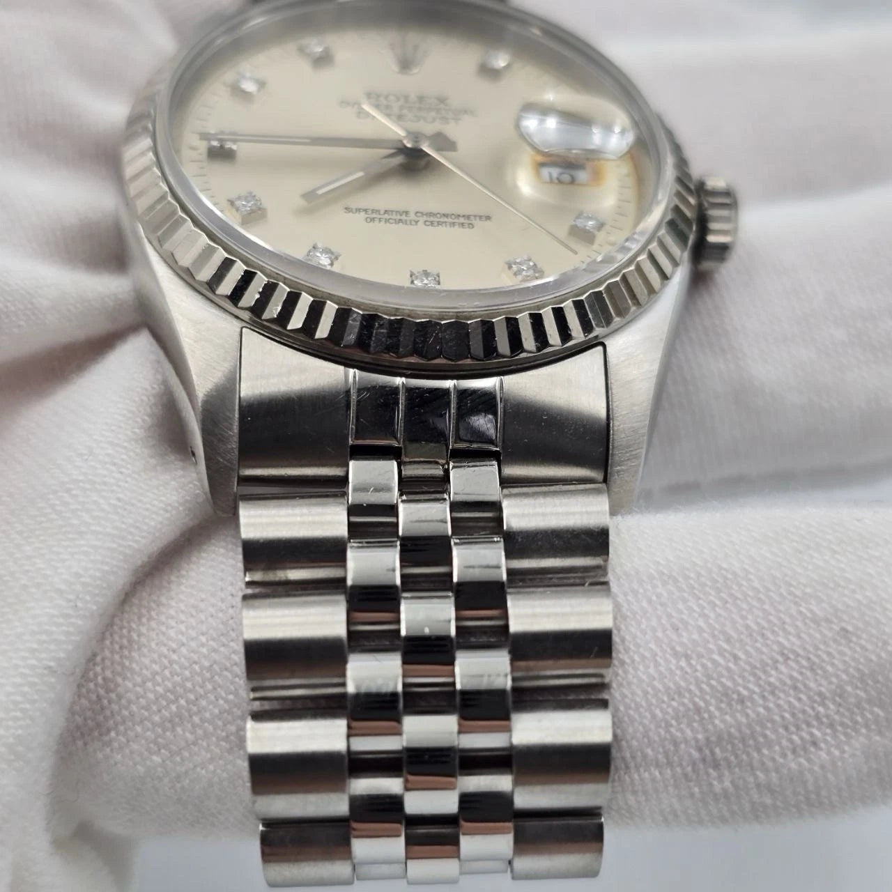 Rolex Datejust Silver Diamond Dial Stainless Steel Jubilee 16234 36mm Watch