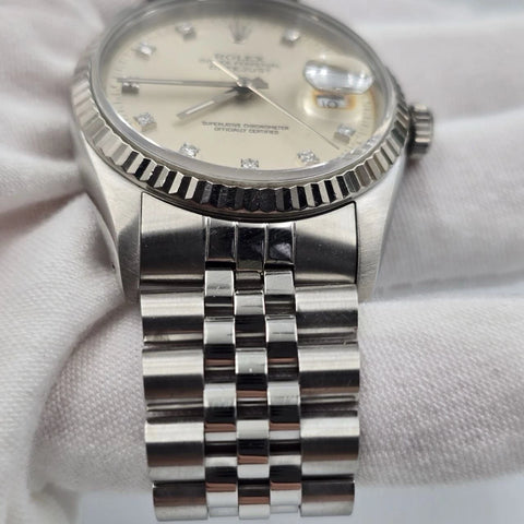 Rolex Datejust Silver Diamond Dial Stainless Steel Jubilee 16234 36mm Watch