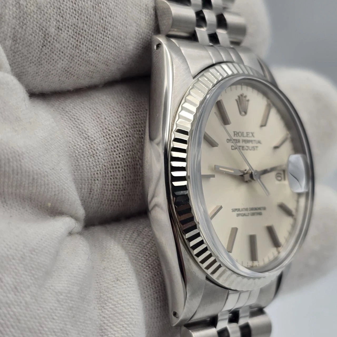 Rolex Datejust 36mm Oyster Perpetual 18k White Gold Steel Silver Dial 16014