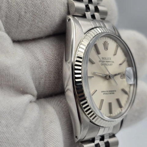 Rolex Datejust 36mm Oyster Perpetual 18k White Gold Steel Silver Dial 16014