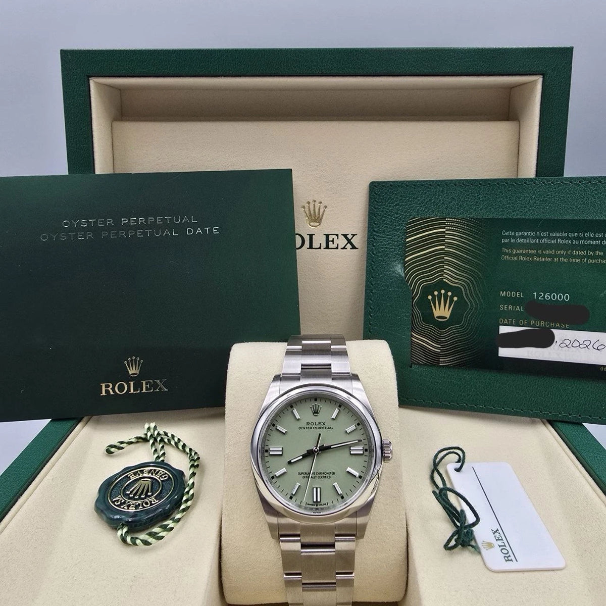 NEW 2026 Rolex Oyster Perpetual Pistachio 36mm Stainless Steel 126000 UNWORN