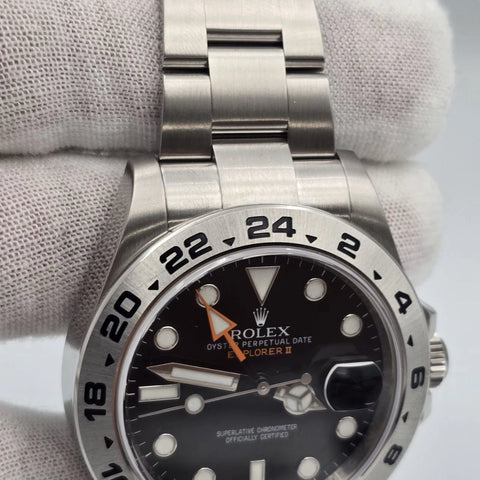PAPERS 2012 UNPOLISHED Rolex Explorer II Black Orange 42mm Watch 216570 BOX