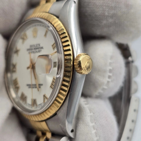 Rolex Datejust Factory White Roman Two-Tone Yellow Gold Jubilee 16013 36mm Watch