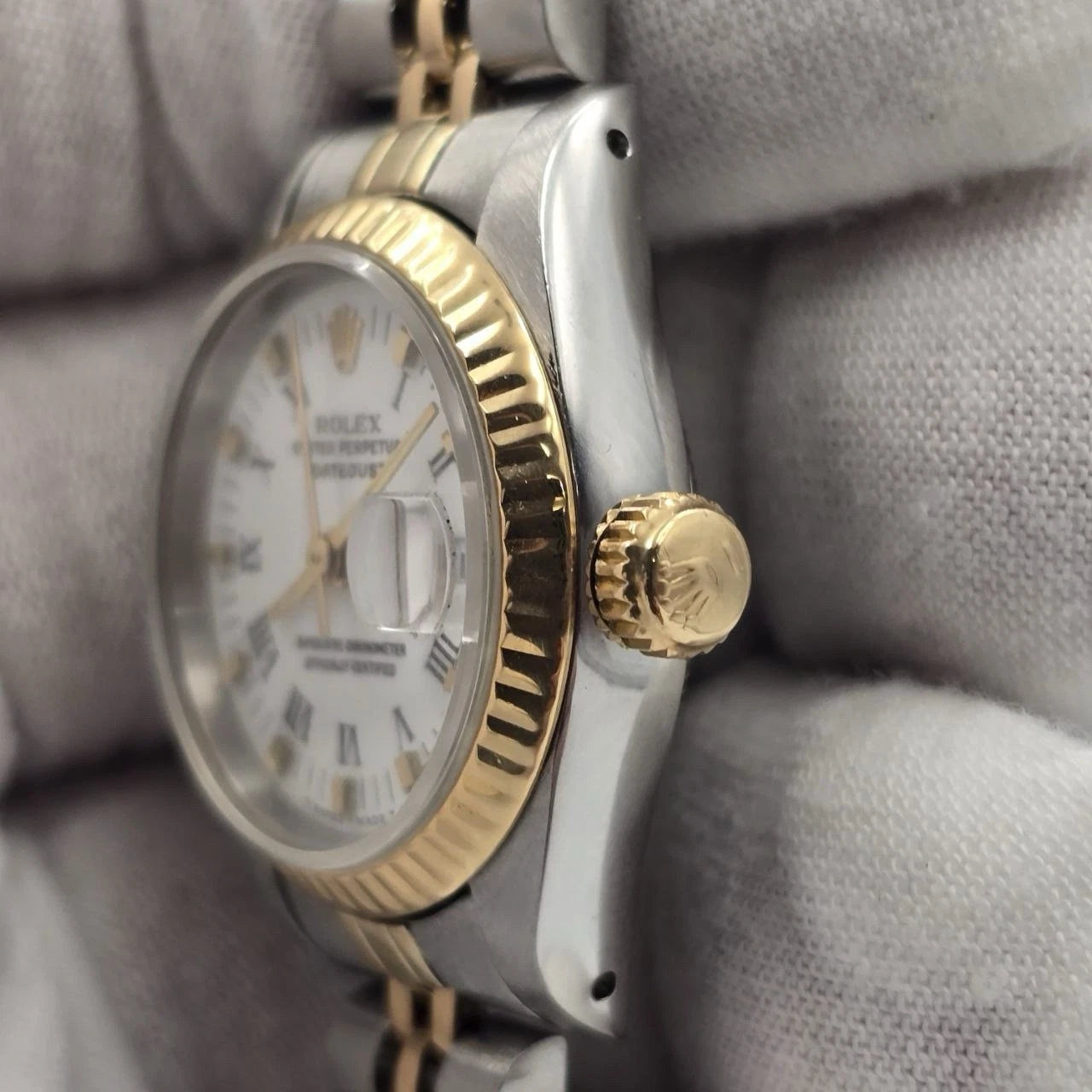 PAPERS Rolex Lady Datejust 26mm Two Tone White Roman Diamond Dial Jubilee 69173