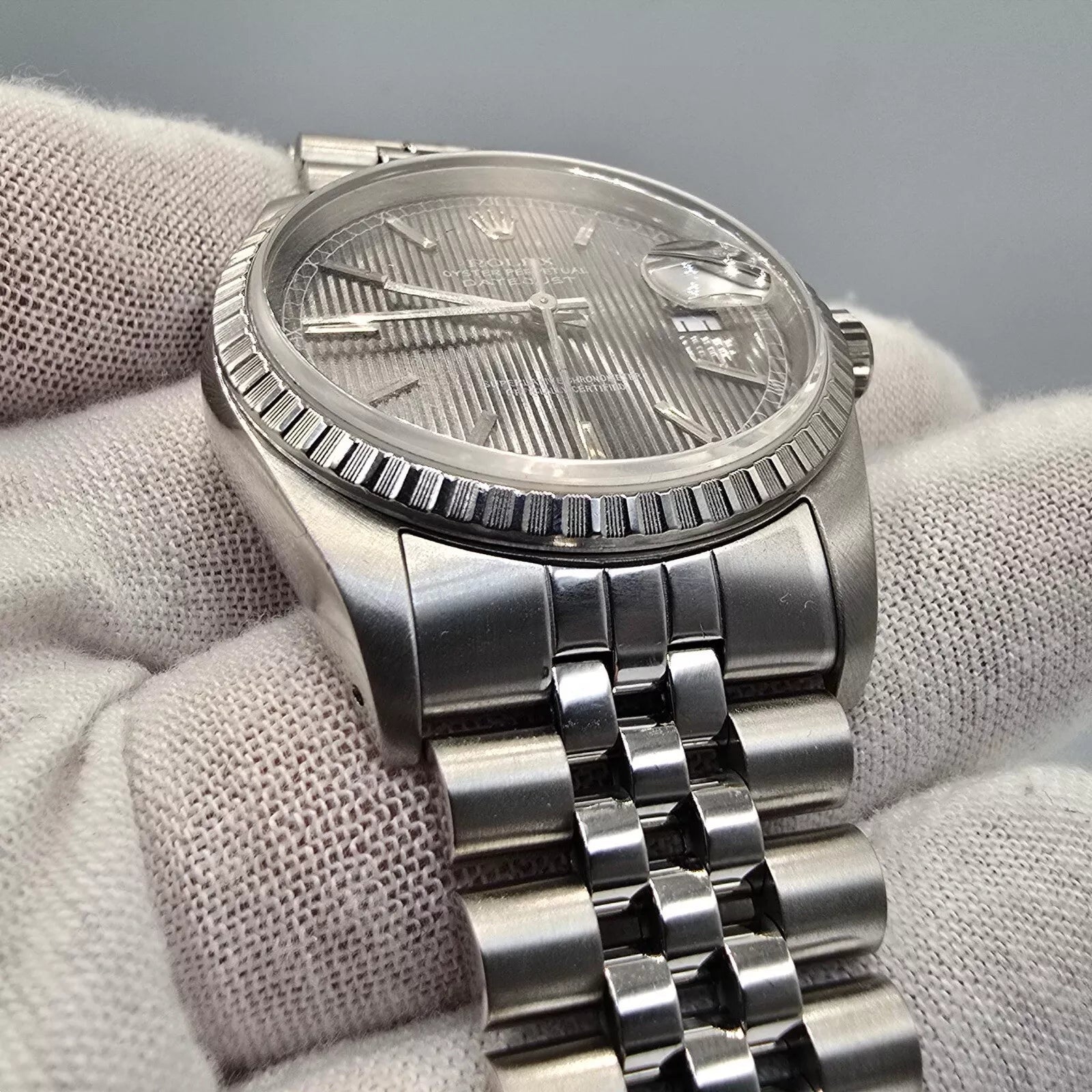 2020 RSC Rolex Datejust Steel 36mm Gray Tapestry Dial Jubilee Watch 16220 BOX