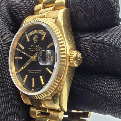 Rolex Day-Date 18038 President 18k Gold FACTORY Black Dial 36mm Watch