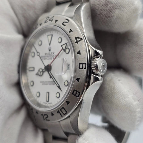PAPERS MINT 2005 Rolex 16570 Explorer II White Steel NO HOLES 40mm Watch