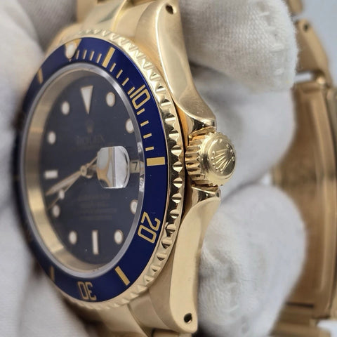 PAPERS Rolex Submariner Date Blue Yellow Gold 40mm Watch 16618 Watch BOX