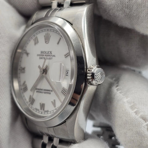 Rolex Datejust 36mm White Roman Dial Stainless Steel Jubilee Band 16200