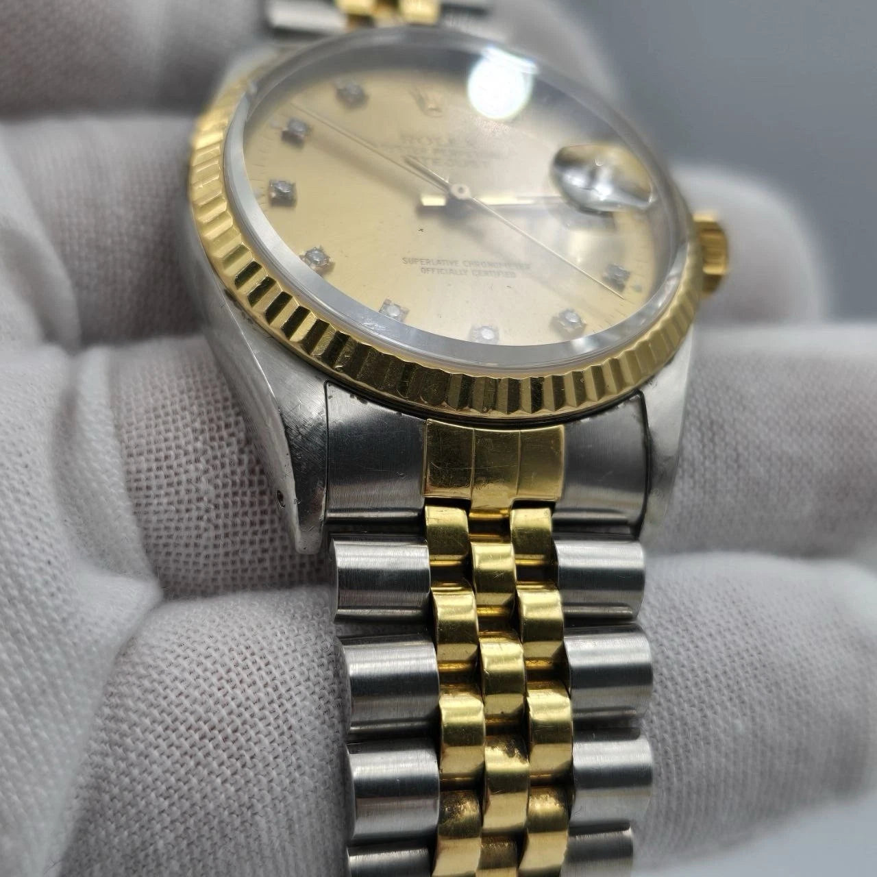 Rolex Datejust 36mm Champagne Diamond Dial 18K Yellow Gold Two Tone Watch 16233
