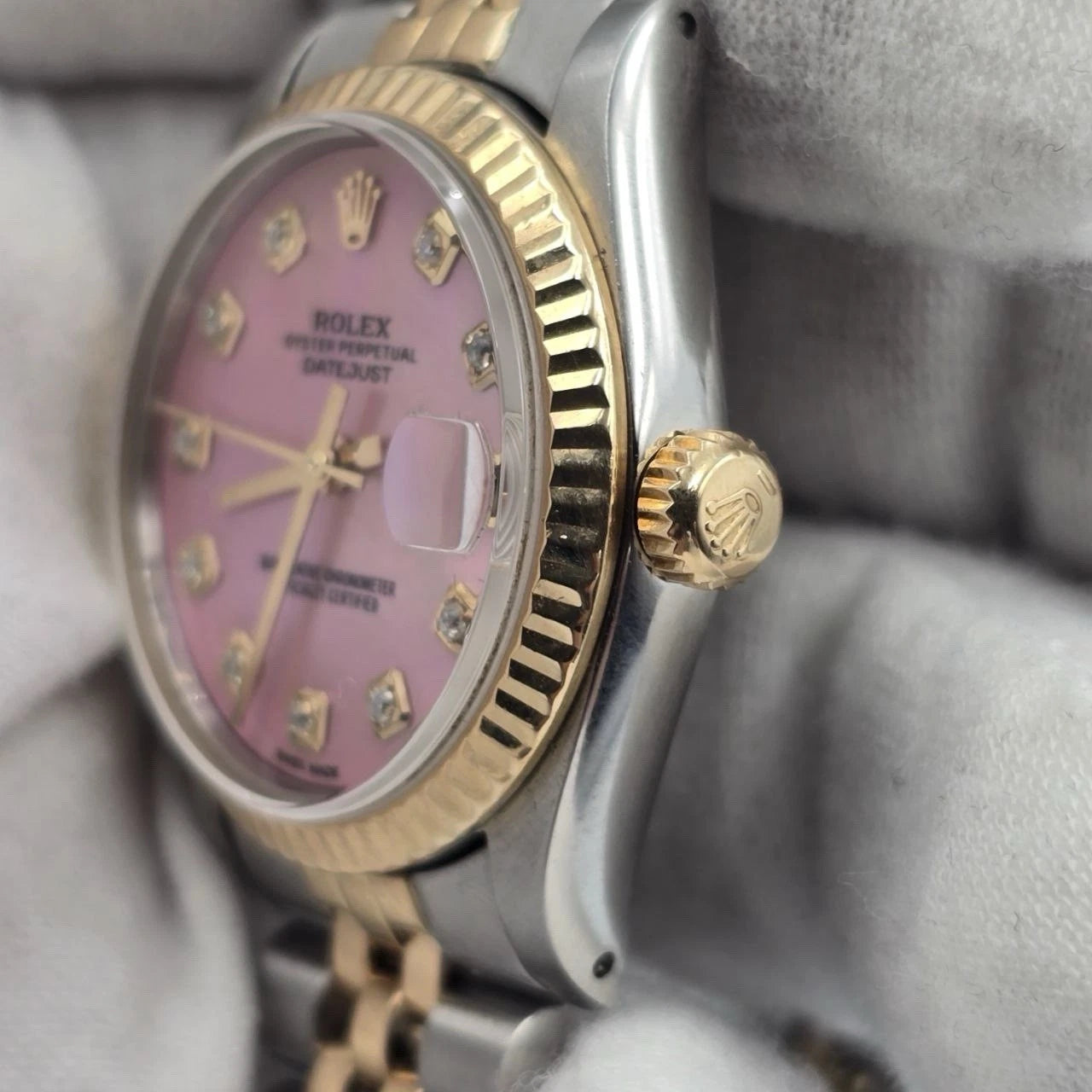 Rolex Datejust Ladies 31mm 18k Two Tone 68273 Pink MOP Diamond Dial Watch