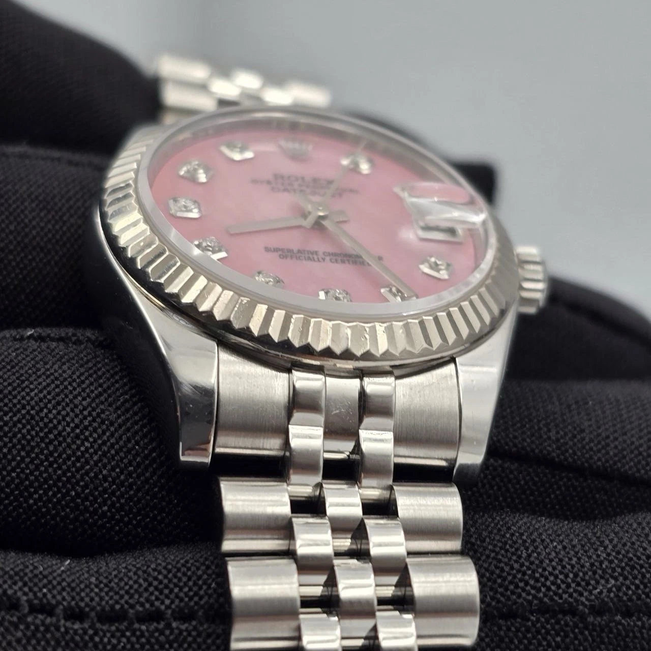 Rolex Datejust MOP Pink Diamond Dial Steel White Gold 31mm Watch 178274 B+P