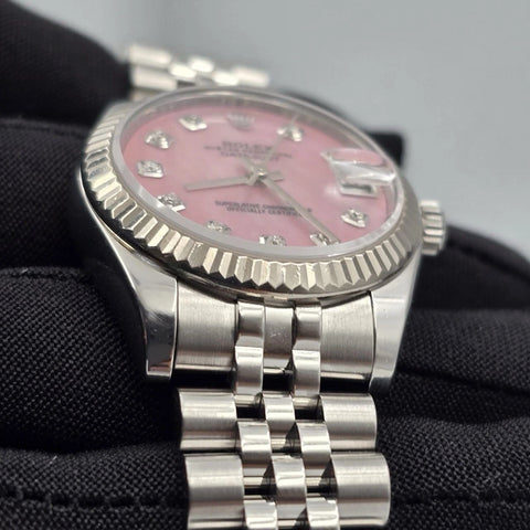 Rolex Datejust MOP Pink Diamond Dial Steel White Gold 31mm Watch 178274 B+P