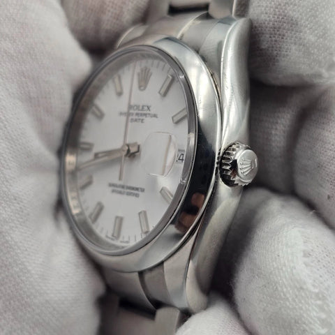 PAPERS Rolex Oyster Perpetual Date 34mm 115200 White Steel Oyster Watch