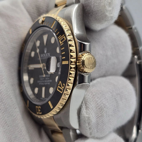 2015 Rolex Submariner Date 40mm 18k Yellow Gold & Steel Black Watch 116613LN B+P