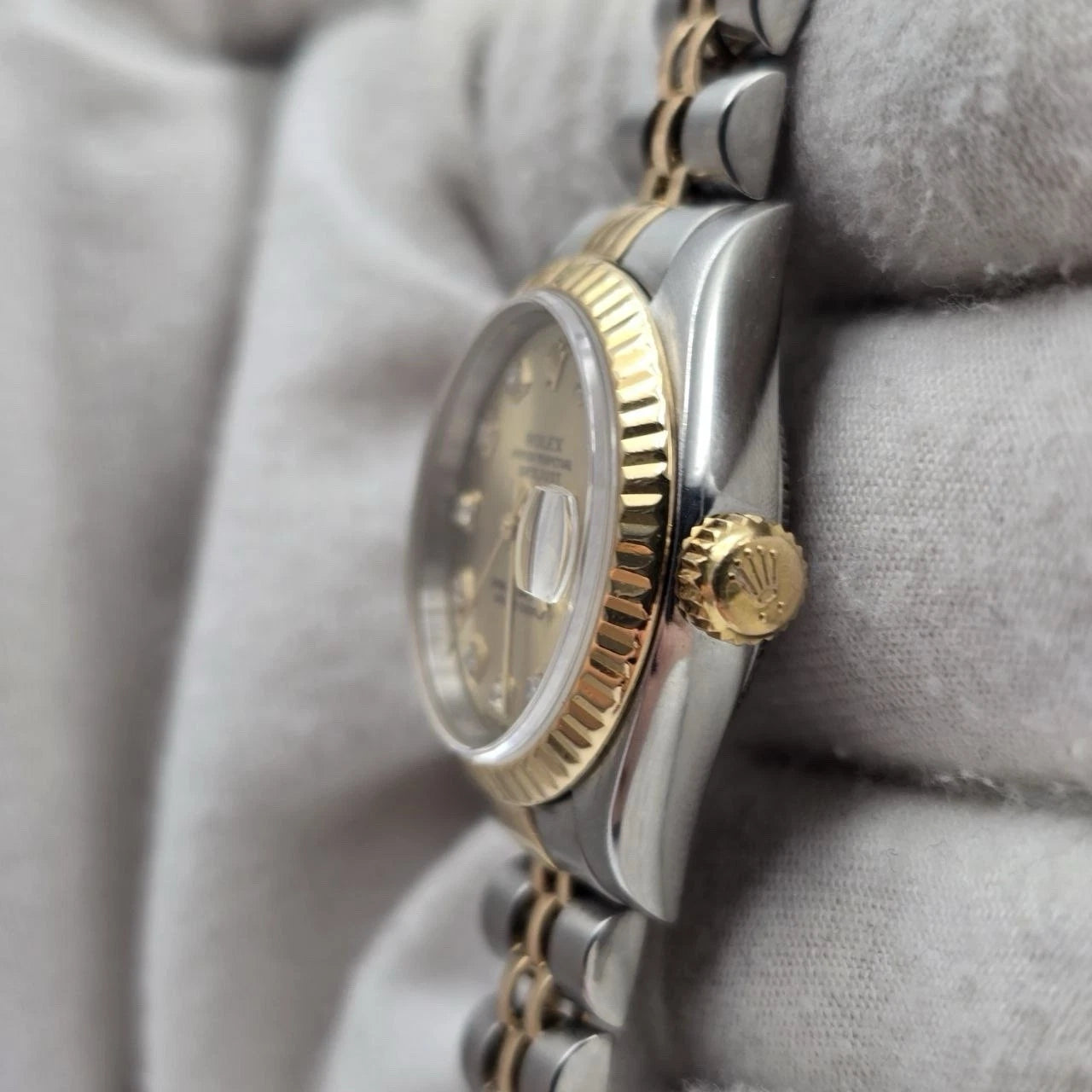 PAPERS Rolex Lady Datejust 26mm Gold Steel Champagne Diamond Dial 69173